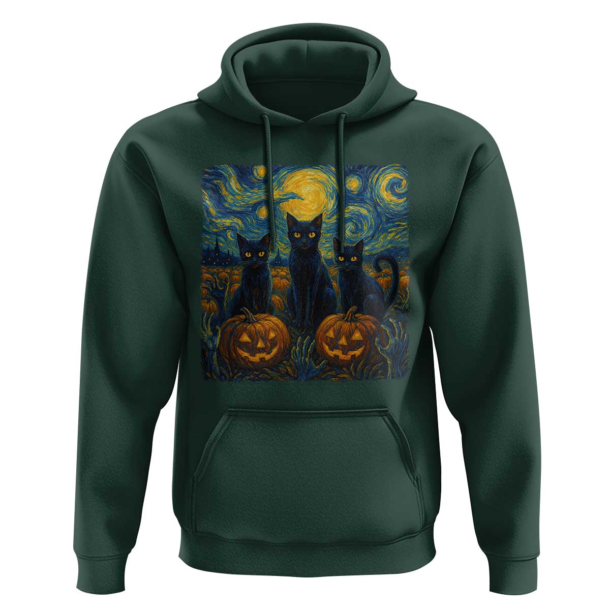 Cat Starry Night Hoodie Funny Cat Lover Gifts Halloween Van Gogh - Wonder Print Shop