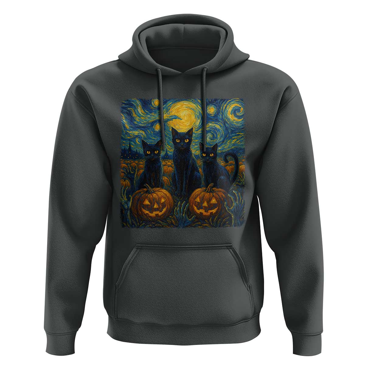 Cat Starry Night Hoodie Funny Cat Lover Gifts Halloween Van Gogh - Wonder Print Shop