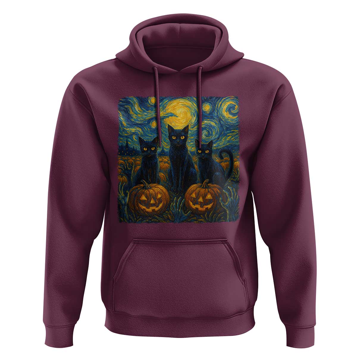 Cat Starry Night Hoodie Funny Cat Lover Gifts Halloween Van Gogh - Wonder Print Shop