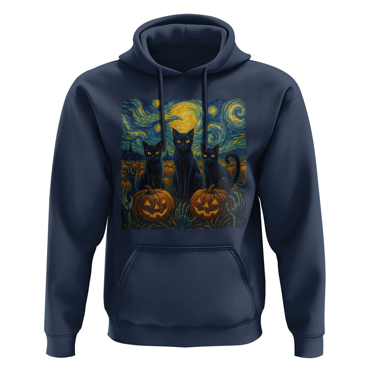 Cat Starry Night Hoodie Funny Cat Lover Gifts Halloween Van Gogh - Wonder Print Shop
