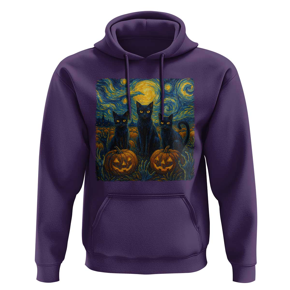 Cat Starry Night Hoodie Funny Cat Lover Gifts Halloween Van Gogh - Wonder Print Shop