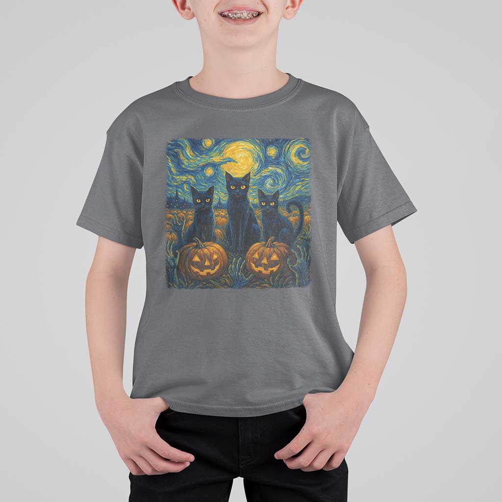 Cat Starry Night T Shirt For Kid Funny Cat Lover Gifts Halloween Van Gogh - Wonder Print Shop