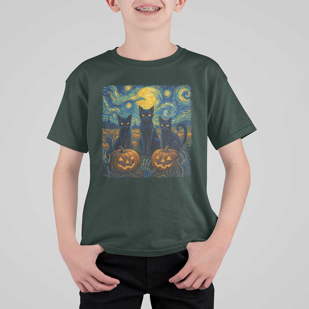 Cat Starry Night T Shirt For Kid Funny Cat Lover Gifts Halloween Van Gogh - Wonder Print Shop
