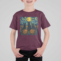 Cat Starry Night T Shirt For Kid Funny Cat Lover Gifts Halloween Van Gogh - Wonder Print Shop