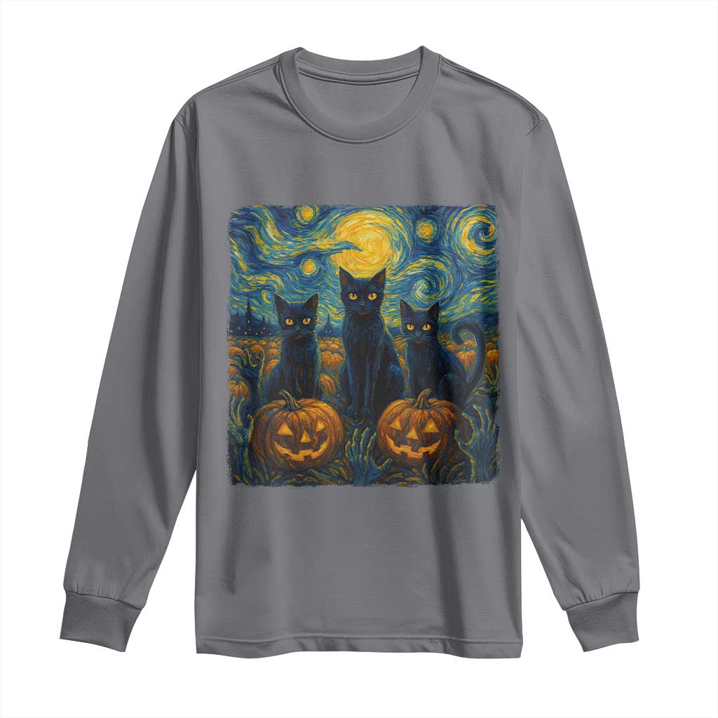 Cat Starry Night Long Sleeve Shirt Funny Cat Lover Gifts Halloween Van Gogh - Wonder Print Shop