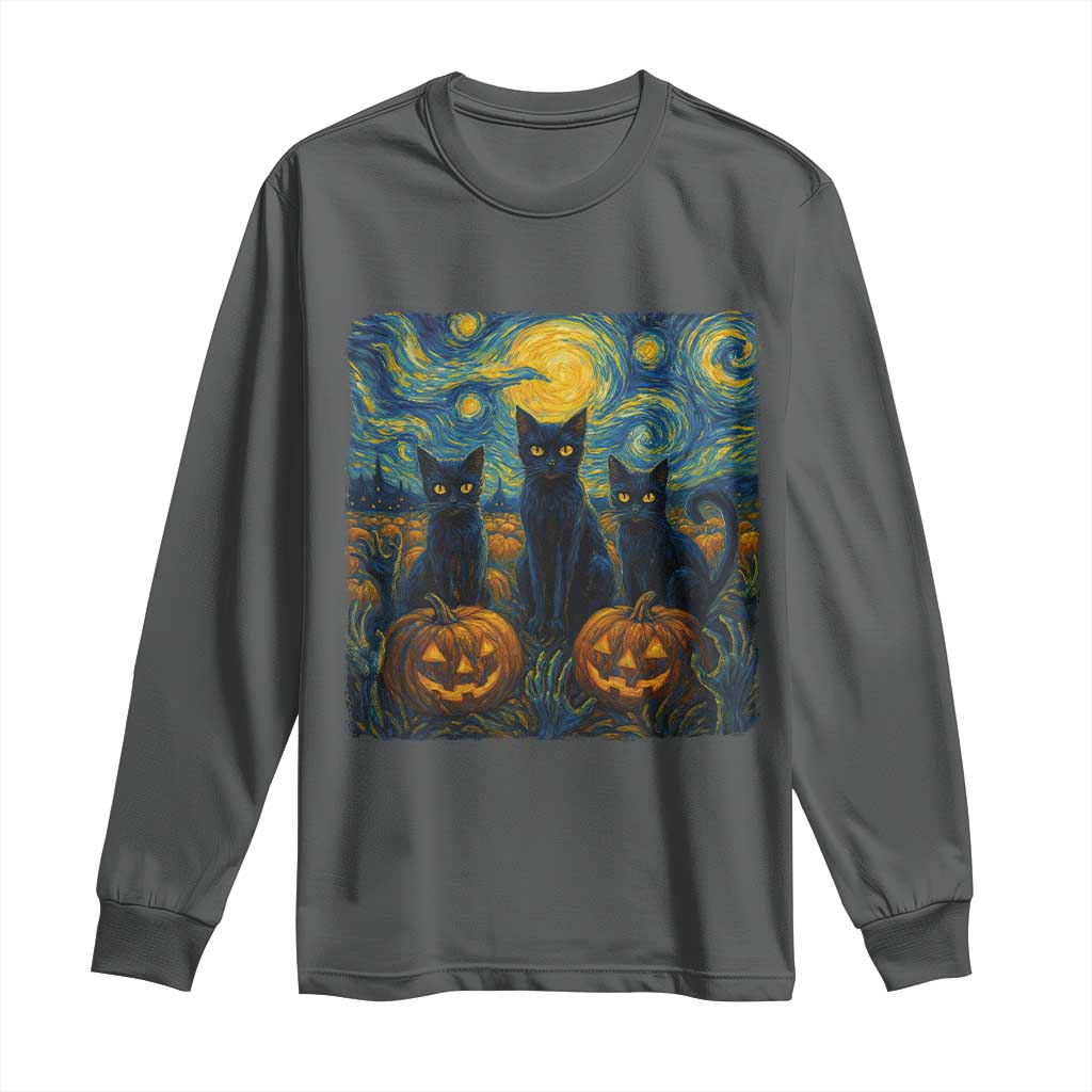 Cat Starry Night Long Sleeve Shirt Funny Cat Lover Gifts Halloween Van Gogh - Wonder Print Shop