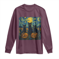 Cat Starry Night Long Sleeve Shirt Funny Cat Lover Gifts Halloween Van Gogh - Wonder Print Shop