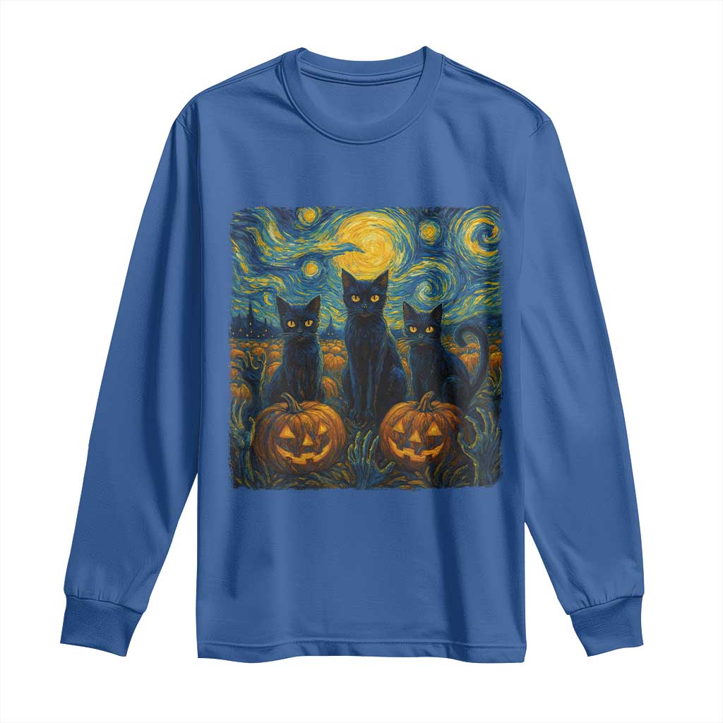 Cat Starry Night Long Sleeve Shirt Funny Cat Lover Gifts Halloween Van Gogh - Wonder Print Shop