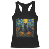 Cat Starry Night Racerback Tank Top Funny Cat Lover Gifts Halloween Van Gogh - Wonder Print Shop