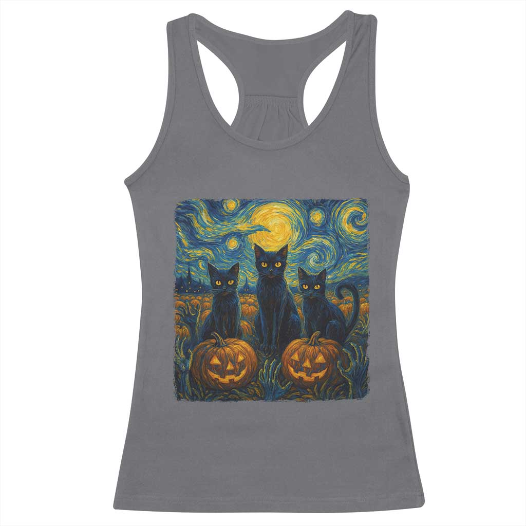 Cat Starry Night Racerback Tank Top Funny Cat Lover Gifts Halloween Van Gogh - Wonder Print Shop