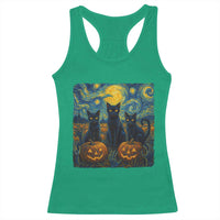 Cat Starry Night Racerback Tank Top Funny Cat Lover Gifts Halloween Van Gogh - Wonder Print Shop