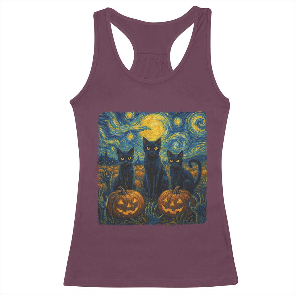 Cat Starry Night Racerback Tank Top Funny Cat Lover Gifts Halloween Van Gogh - Wonder Print Shop