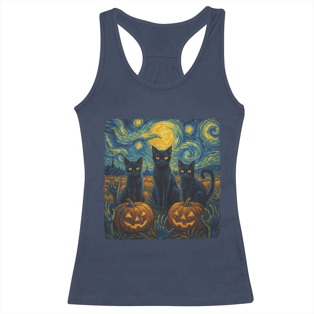 Cat Starry Night Racerback Tank Top Funny Cat Lover Gifts Halloween Van Gogh - Wonder Print Shop