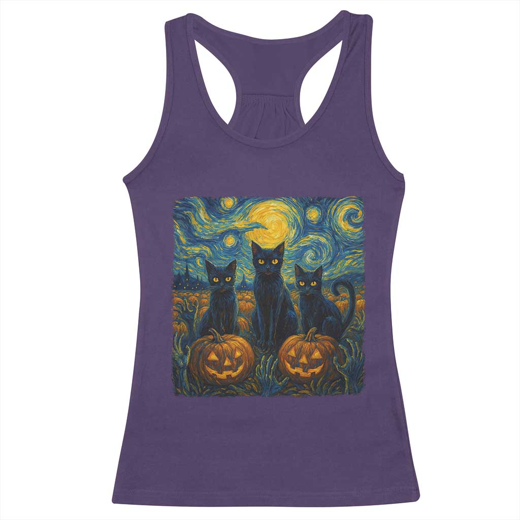 Cat Starry Night Racerback Tank Top Funny Cat Lover Gifts Halloween Van Gogh - Wonder Print Shop