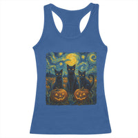 Cat Starry Night Racerback Tank Top Funny Cat Lover Gifts Halloween Van Gogh - Wonder Print Shop