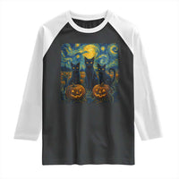 Cat Starry Night Raglan Shirt Funny Cat Lover Gifts Halloween Van Gogh - Wonder Print Shop