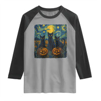 Cat Starry Night Raglan Shirt Funny Cat Lover Gifts Halloween Van Gogh - Wonder Print Shop
