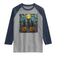 Cat Starry Night Raglan Shirt Funny Cat Lover Gifts Halloween Van Gogh - Wonder Print Shop