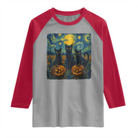 Cat Starry Night Raglan Shirt Funny Cat Lover Gifts Halloween Van Gogh - Wonder Print Shop