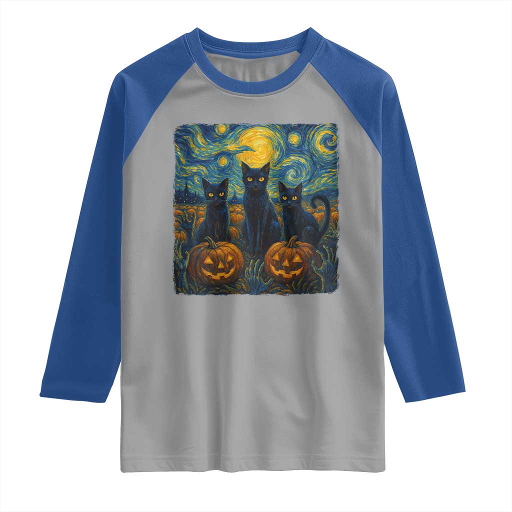 Cat Starry Night Raglan Shirt Funny Cat Lover Gifts Halloween Van Gogh - Wonder Print Shop