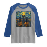 Cat Starry Night Raglan Shirt Funny Cat Lover Gifts Halloween Van Gogh - Wonder Print Shop