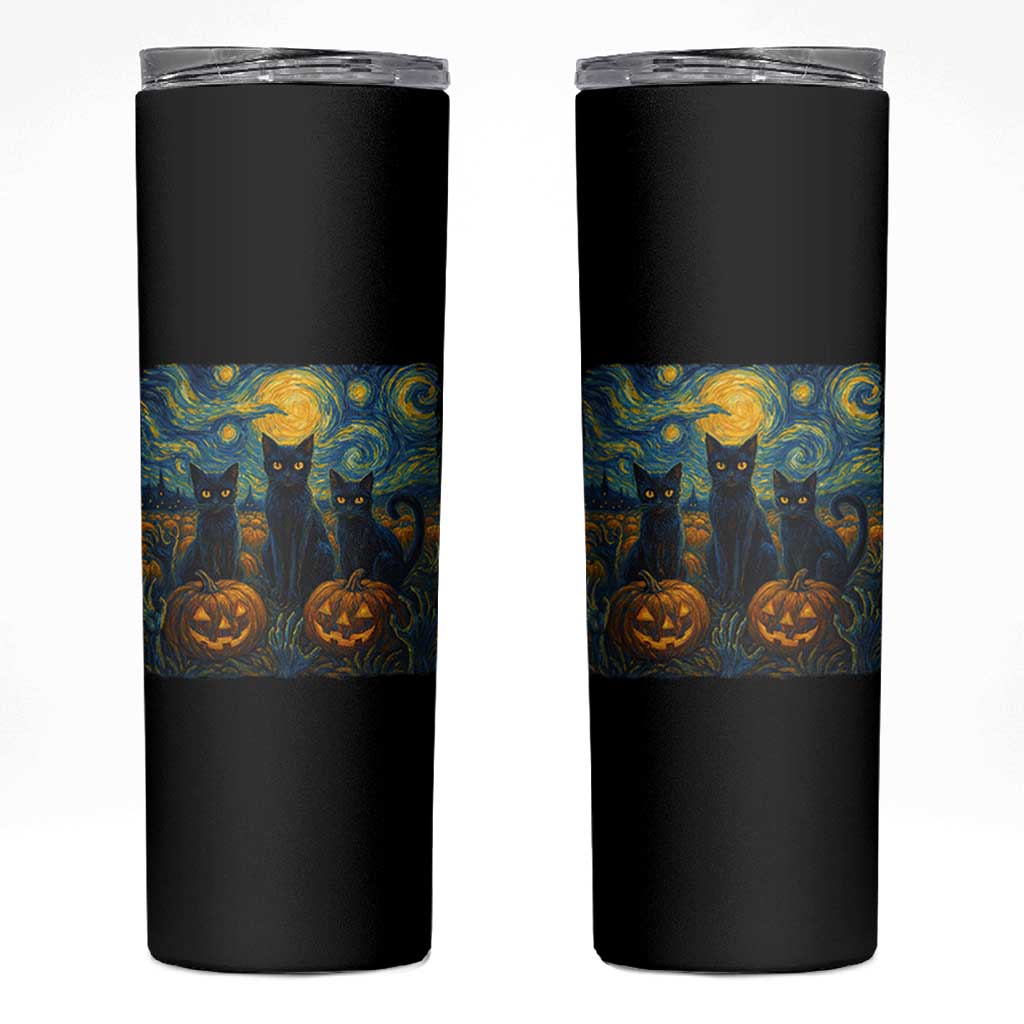 Cat Starry Night Skinny Tumbler Funny Cat Lover Gifts Halloween Van Gogh - Wonder Print Shop