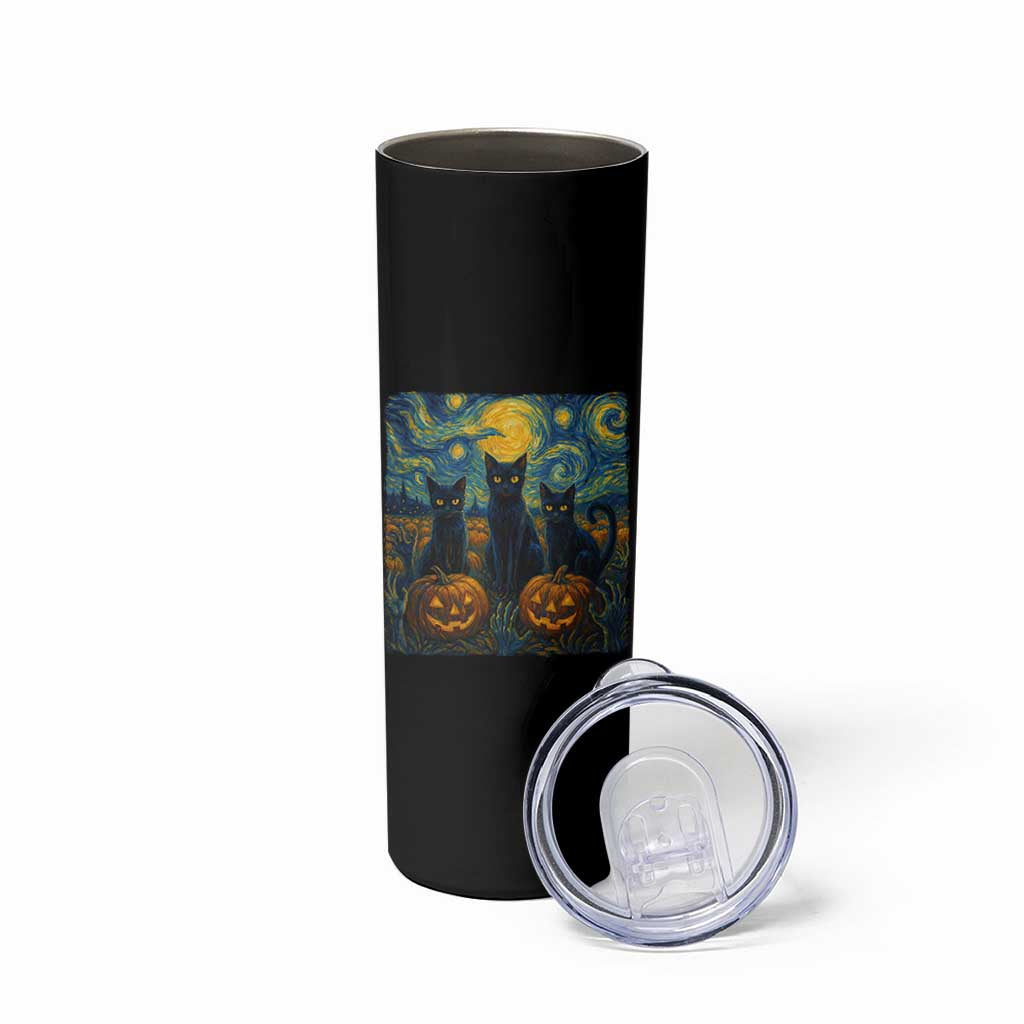Cat Starry Night Skinny Tumbler Funny Cat Lover Gifts Halloween Van Gogh - Wonder Print Shop