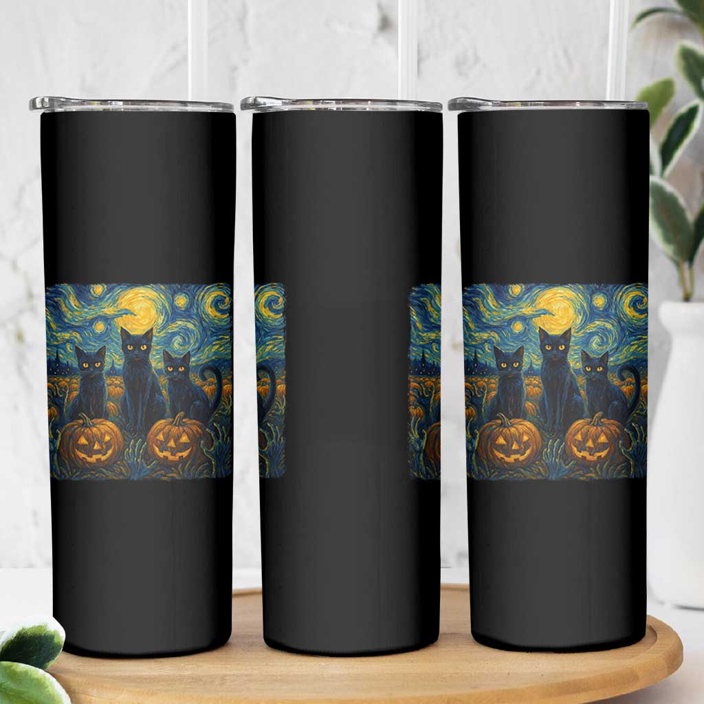 Cat Starry Night Skinny Tumbler Funny Cat Lover Gifts Halloween Van Gogh - Wonder Print Shop