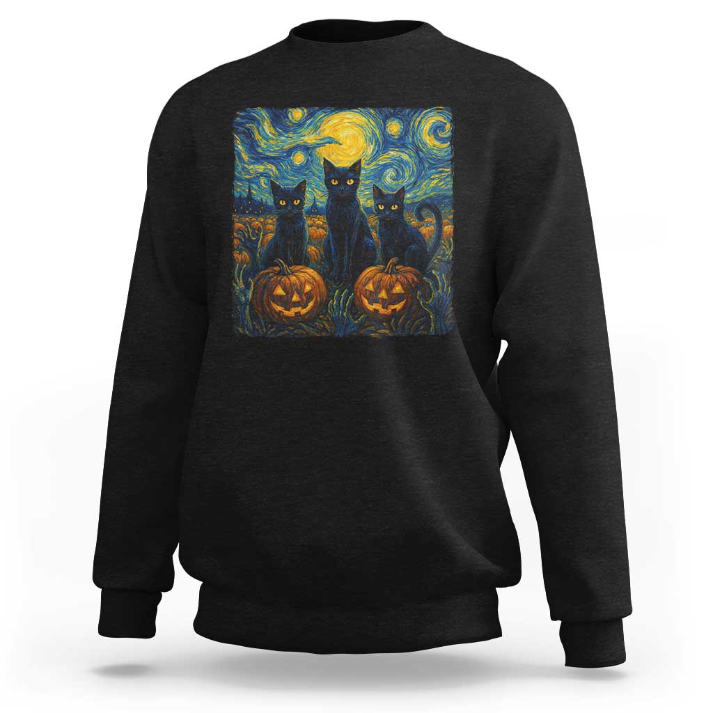 Cat Starry Night Sweatshirt Funny Cat Lover Gifts Halloween Van Gogh - Wonder Print Shop
