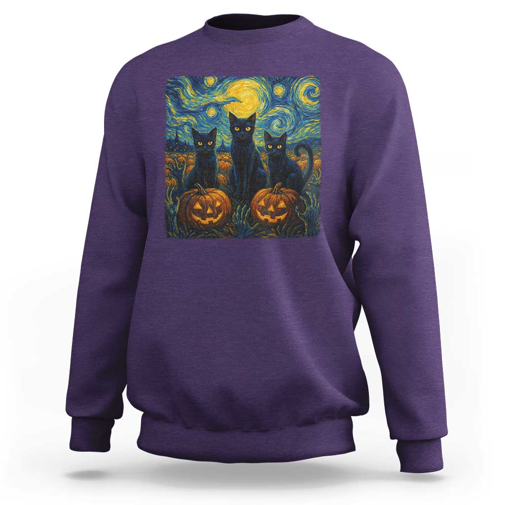 Cat Starry Night Sweatshirt Funny Cat Lover Gifts Halloween Van Gogh - Wonder Print Shop