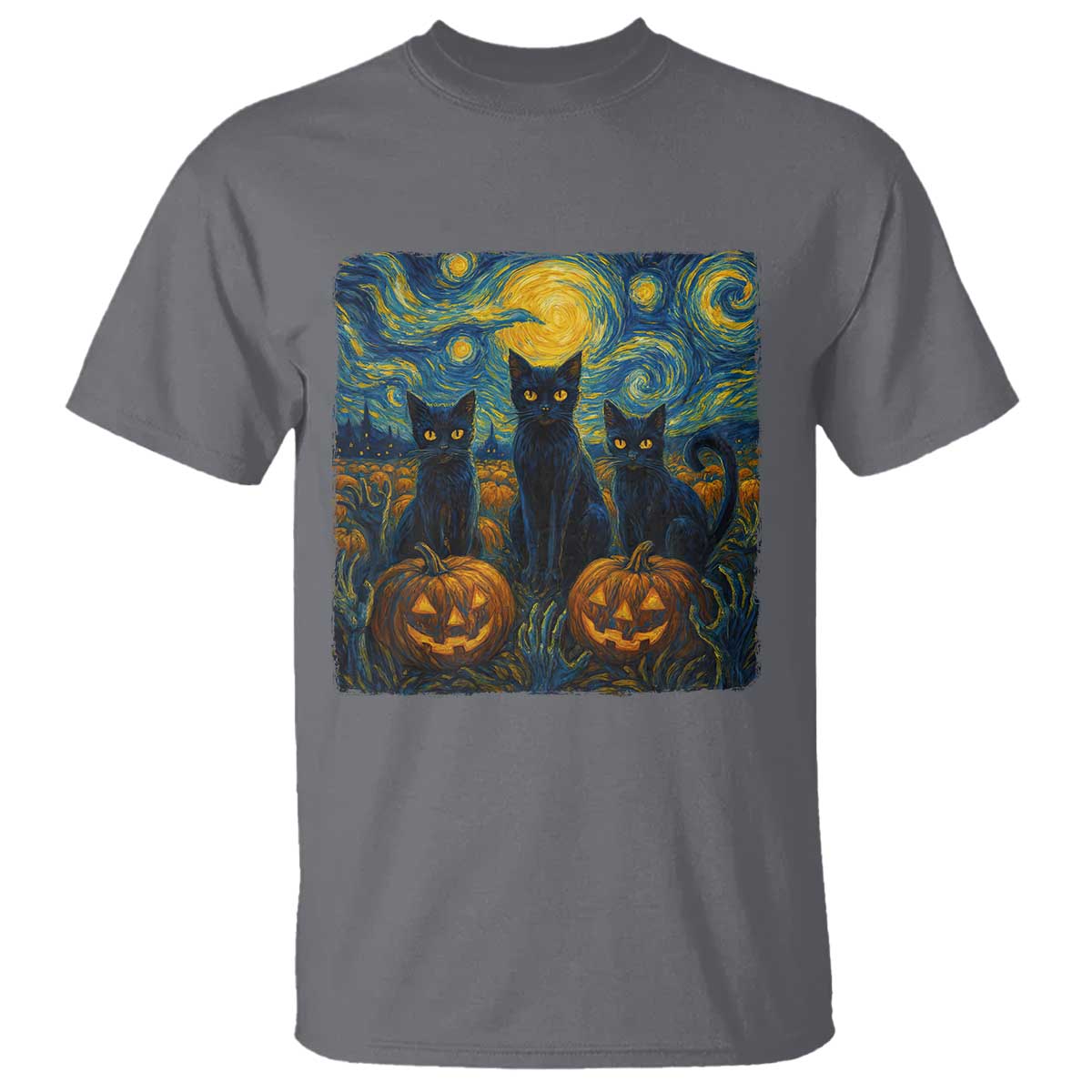 Cat Starry Night T Shirt Funny Cat Lover Gifts Halloween Van Gogh - Wonder Print Shop