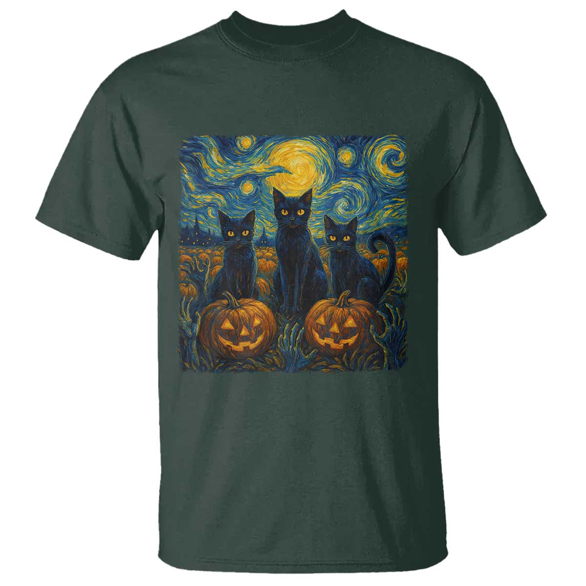 Cat Starry Night T Shirt Funny Cat Lover Gifts Halloween Van Gogh - Wonder Print Shop
