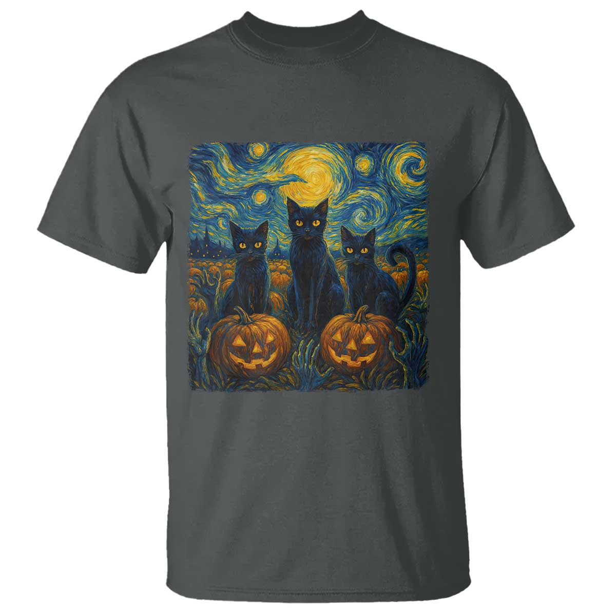 Cat Starry Night T Shirt Funny Cat Lover Gifts Halloween Van Gogh - Wonder Print Shop