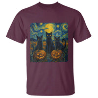 Cat Starry Night T Shirt Funny Cat Lover Gifts Halloween Van Gogh - Wonder Print Shop