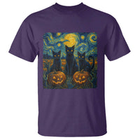 Cat Starry Night T Shirt Funny Cat Lover Gifts Halloween Van Gogh - Wonder Print Shop
