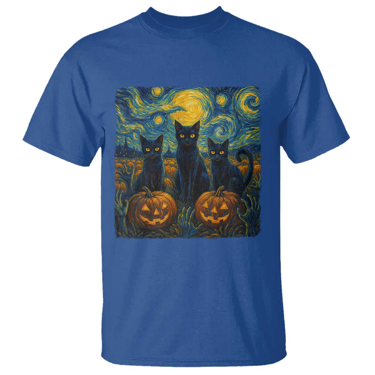 Cat Starry Night T Shirt Funny Cat Lover Gifts Halloween Van Gogh - Wonder Print Shop