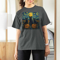 Cat Starry Night T Shirt For Women Funny Cat Lover Gifts Halloween Van Gogh - Wonder Print Shop