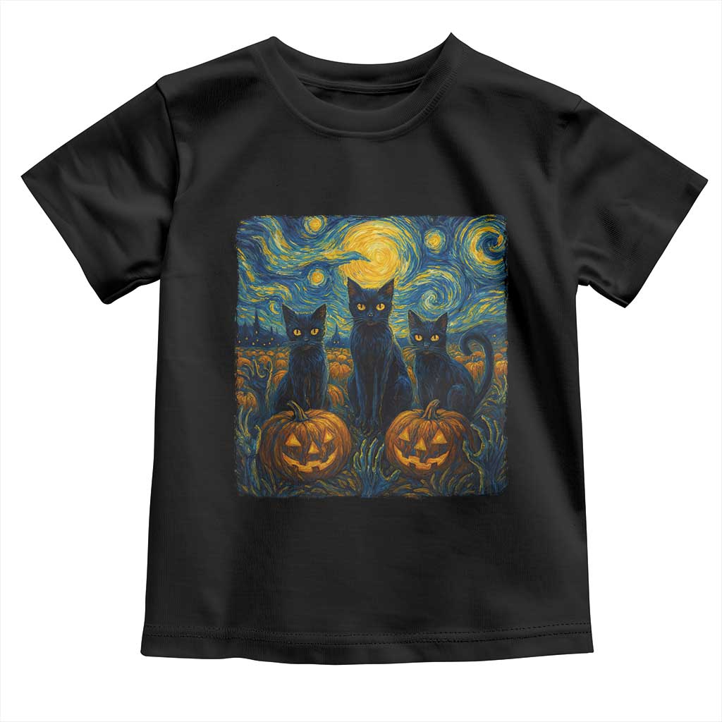 Cat Starry Night Toddler T Shirt Funny Cat Lover Gifts Halloween Van Gogh - Wonder Print Shop