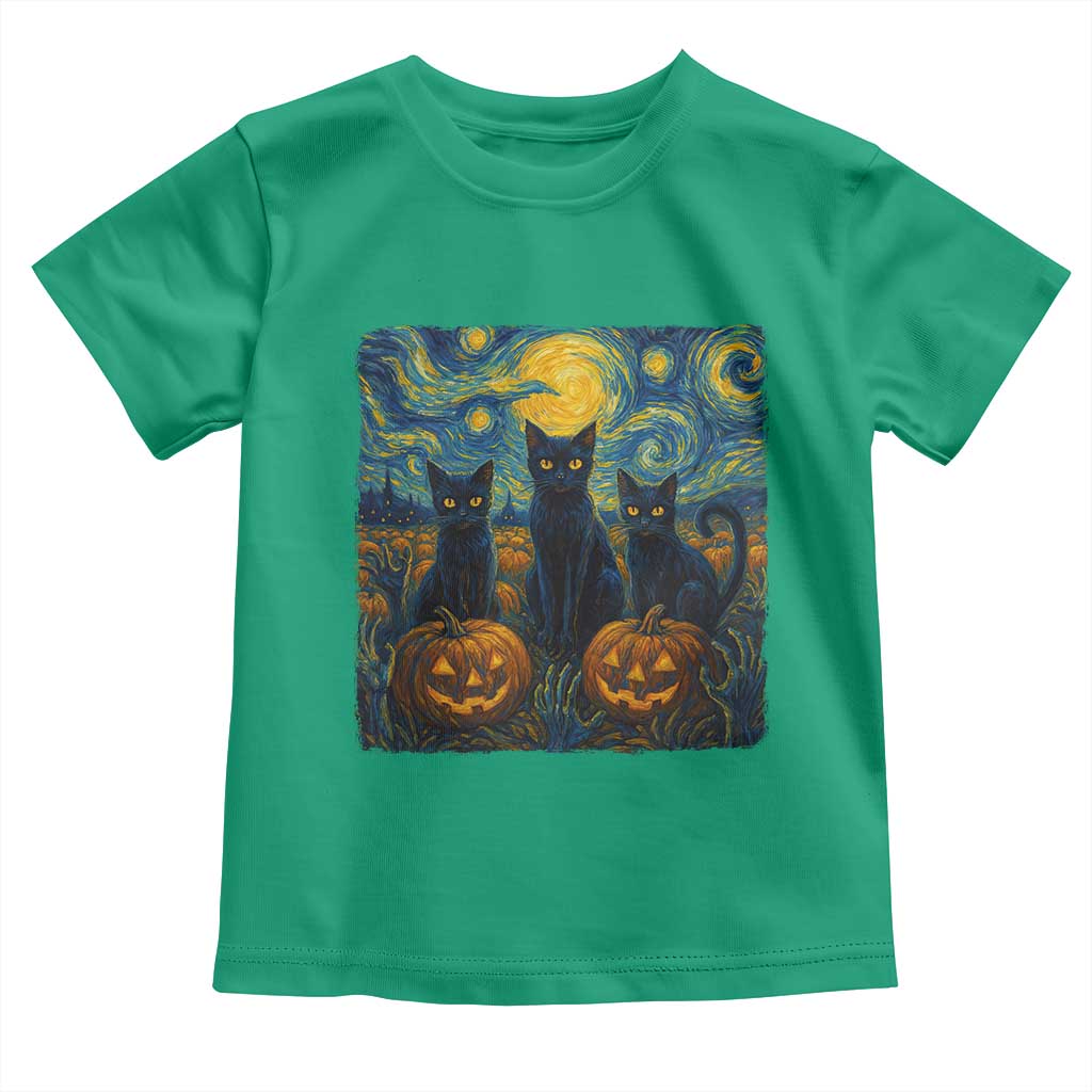 Cat Starry Night Toddler T Shirt Funny Cat Lover Gifts Halloween Van Gogh - Wonder Print Shop
