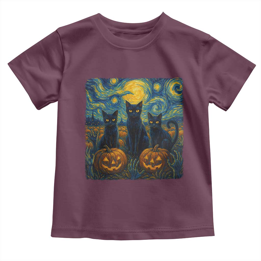 Cat Starry Night Toddler T Shirt Funny Cat Lover Gifts Halloween Van Gogh - Wonder Print Shop