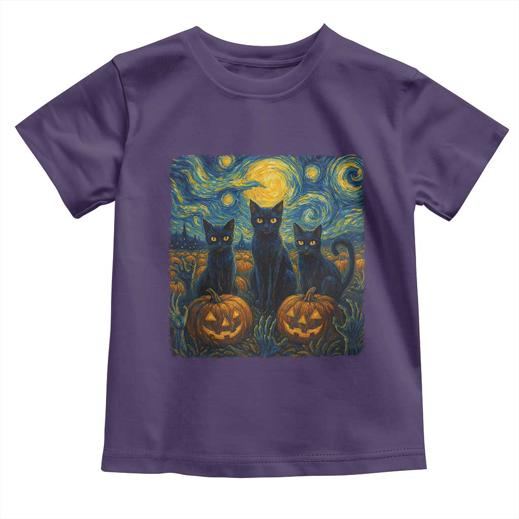 Cat Starry Night Toddler T Shirt Funny Cat Lover Gifts Halloween Van Gogh - Wonder Print Shop