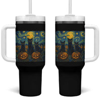 Cat Starry Night Tumbler With Handle Funny Cat Lover Gifts Halloween Van Gogh - Wonder Print Shop