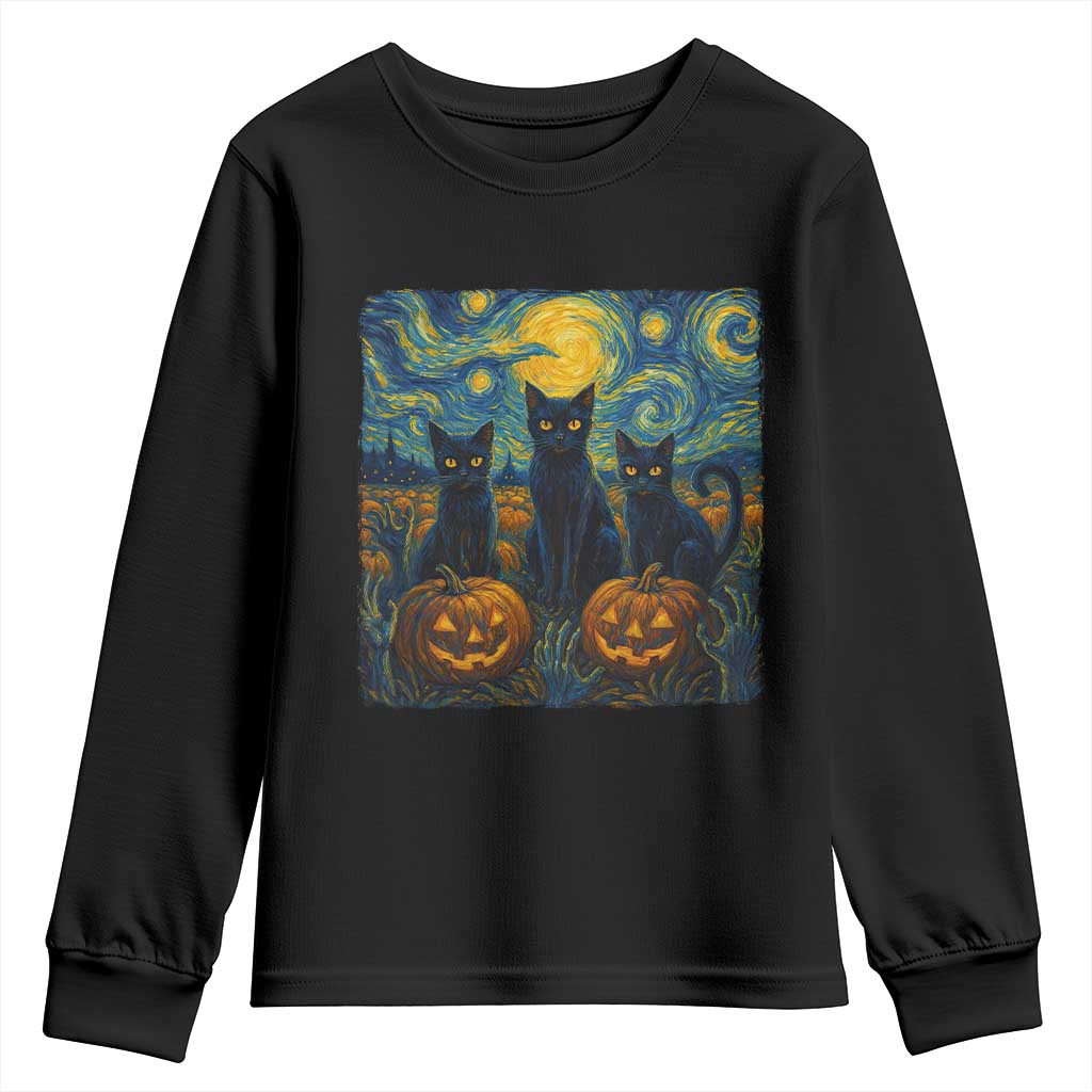 Cat Starry Night Youth Sweatshirt Funny Cat Lover Gifts Halloween Van Gogh - Wonder Print Shop