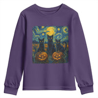 Cat Starry Night Youth Sweatshirt Funny Cat Lover Gifts Halloween Van Gogh - Wonder Print Shop