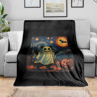 Funny Halloween Ghost Cat Throw Blanket Starry Night Van Gogh Cat Lover Gifts - Wonder Print Shop