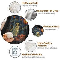 Funny Halloween Ghost Cat Throw Blanket Starry Night Van Gogh Cat Lover Gifts - Wonder Print Shop