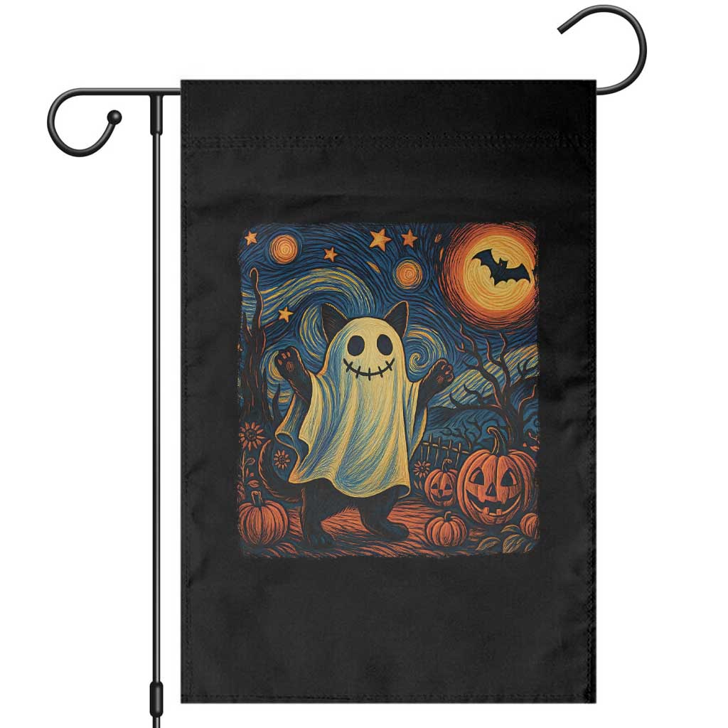 Funny Halloween Ghost Cat Garden Flag Starry Night Van Gogh Cat Lover Gifts - Wonder Print Shop