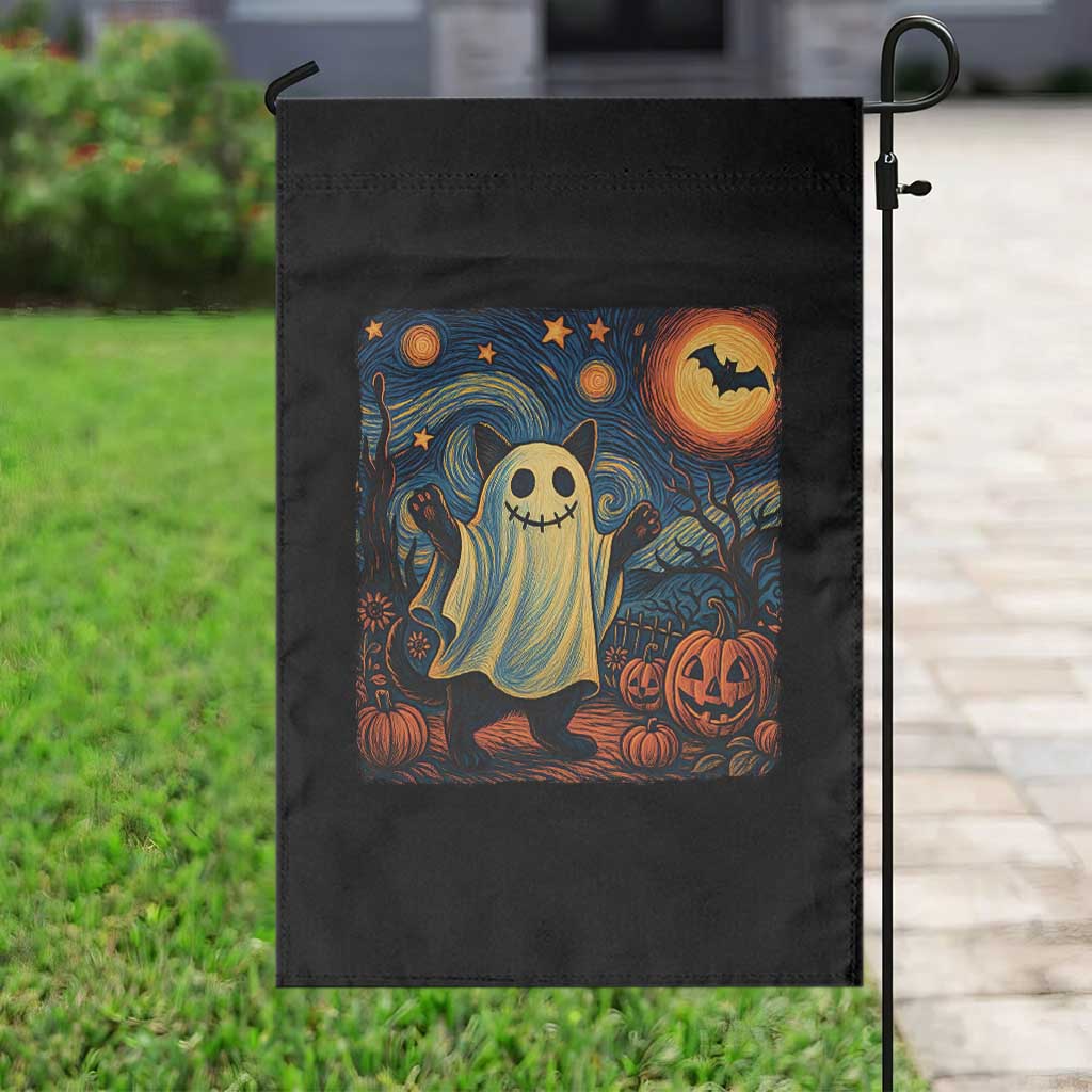 Funny Halloween Ghost Cat Garden Flag Starry Night Van Gogh Cat Lover Gifts - Wonder Print Shop