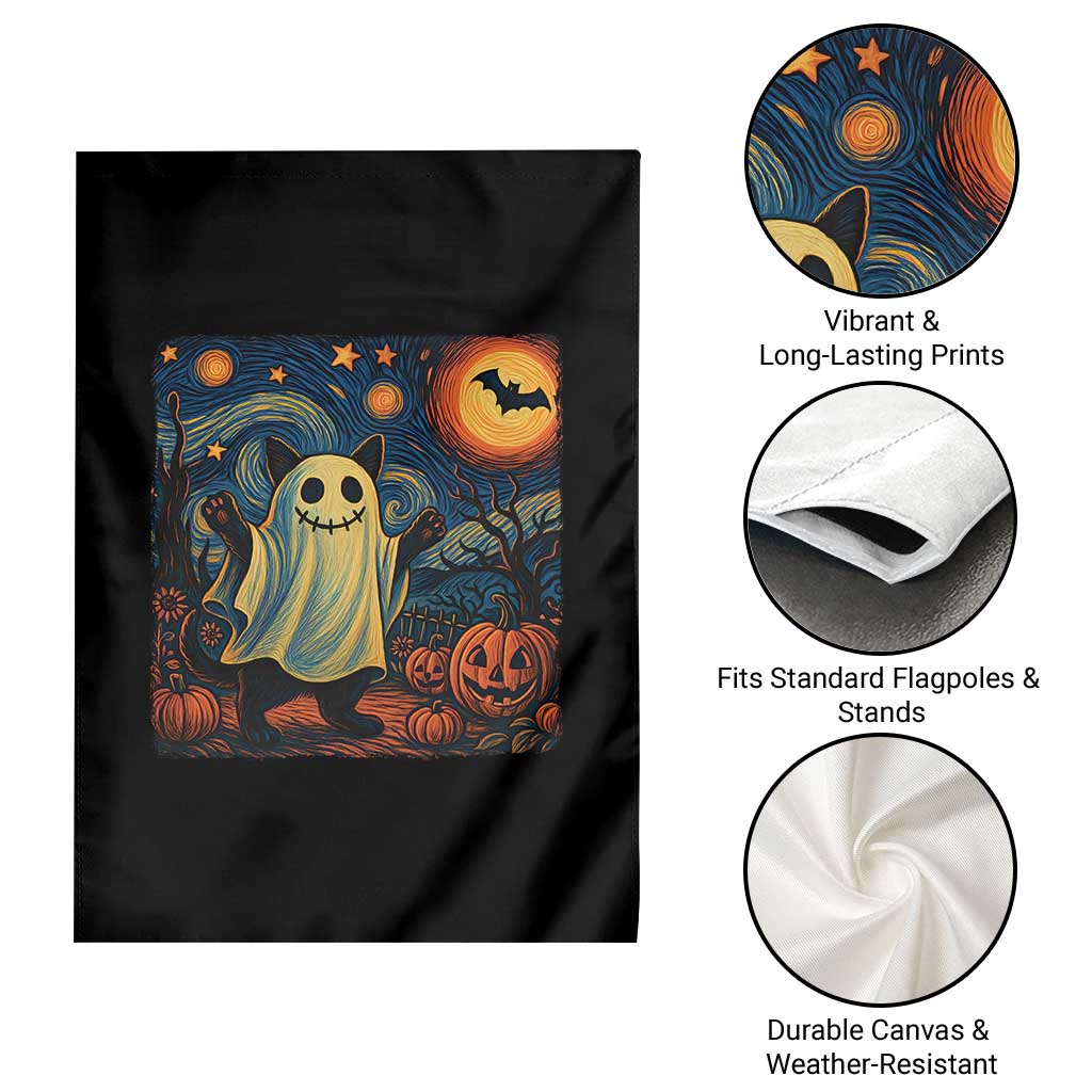 Funny Halloween Ghost Cat Garden Flag Starry Night Van Gogh Cat Lover Gifts - Wonder Print Shop