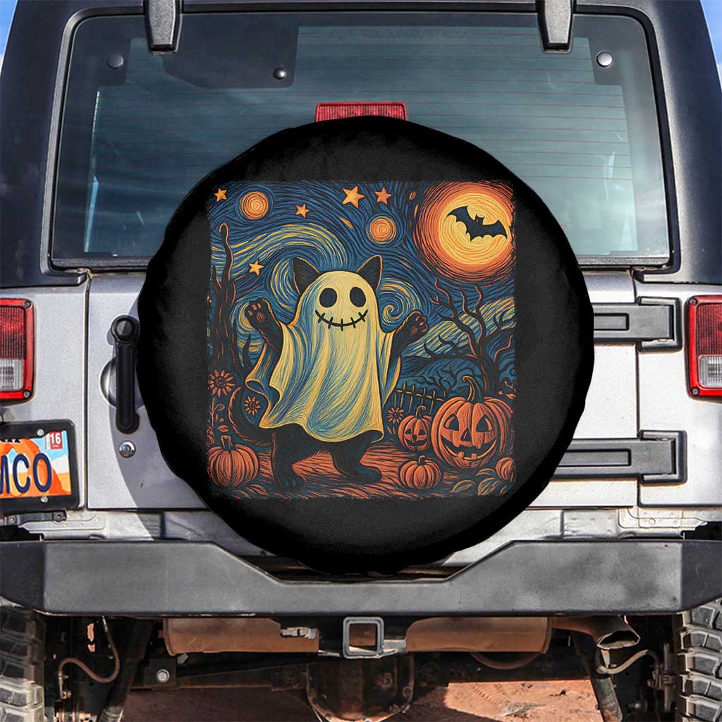 Funny Halloween Ghost Cat Spare Tire Cover Starry Night Van Gogh Cat Lover Gifts - Wonder Print Shop